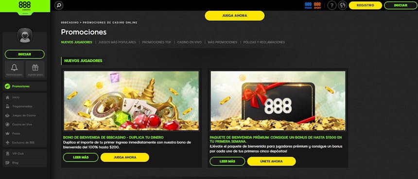 Ofertas y bonificaciones especiales de 888casino